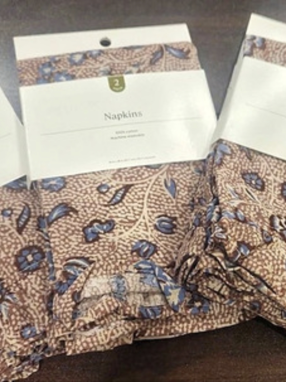 Threshold Block Print Cotton Napkins Set Brown & Blue. You Get 6 Napkins. 3 Sets